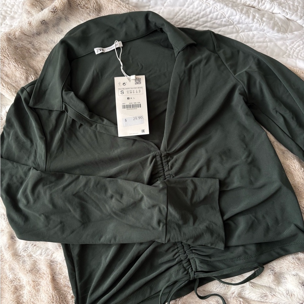 Zara Forest Green Long Sleeve Blouse